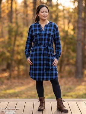 GAP Plaid Flannel Shirt Dress XL Blue Black Buffalo Check Utility Cabincore